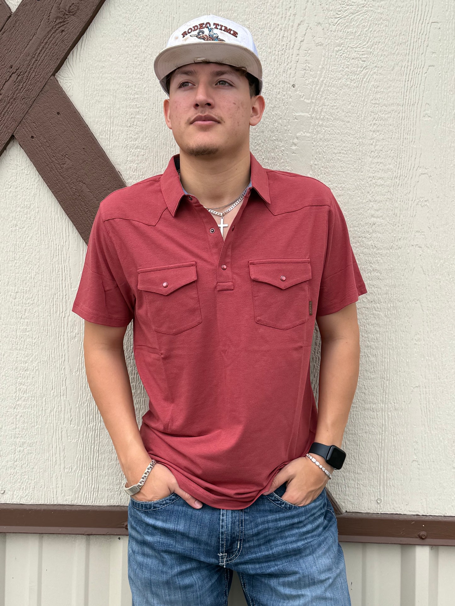 Ariat Mens Retro Western Snap Polo Shirt Cowhide👕