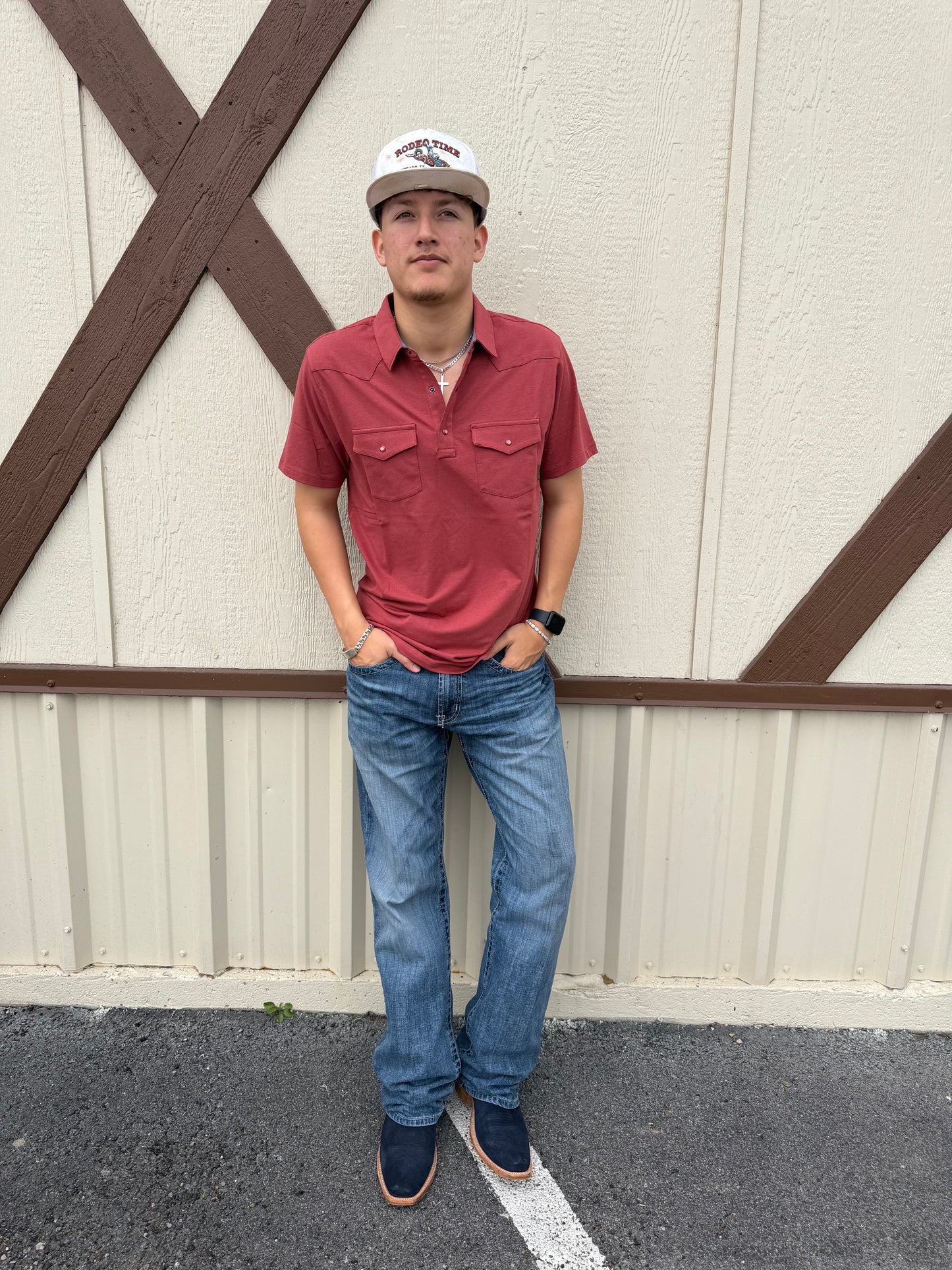 Ariat Mens Retro Western Snap Polo Shirt Cowhide👕