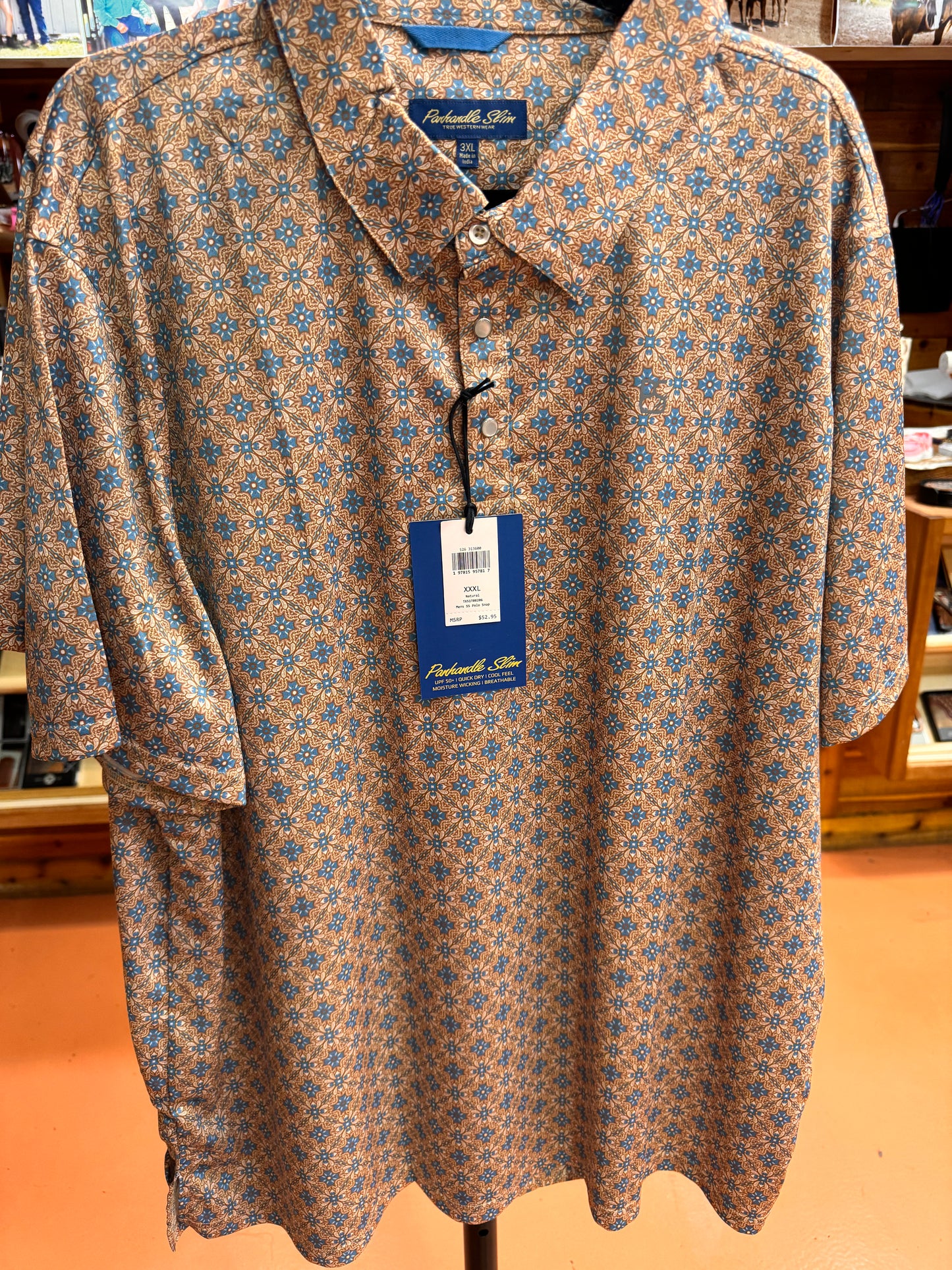 R&R Beige and turquoise flower Polo👕