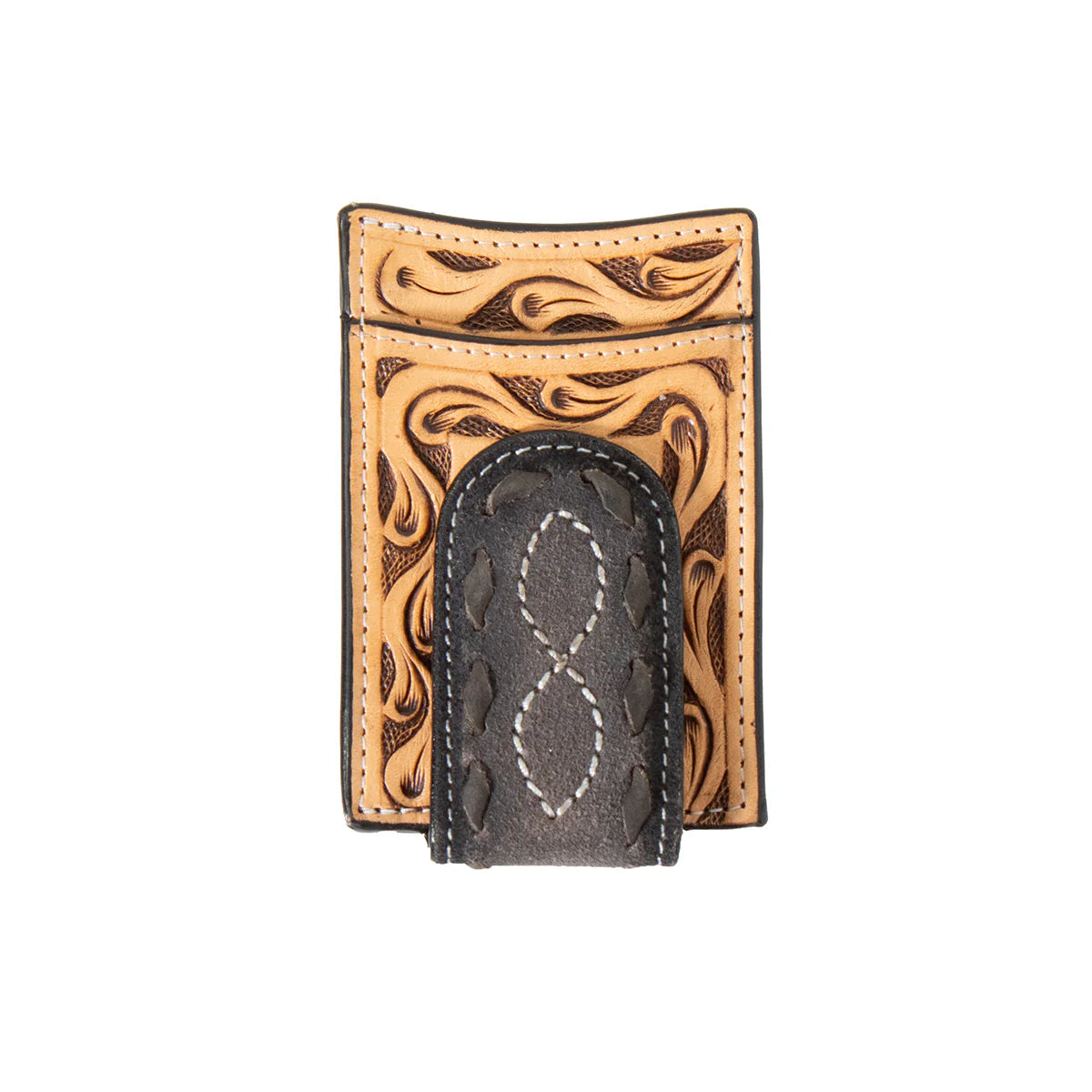 Men's 3D Black and Brown Money Clip Genuine Leather Wallet D2500126107✅