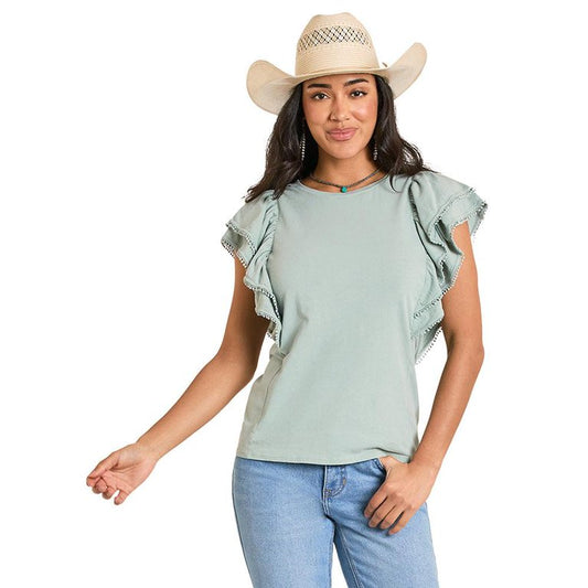 Panhandle Womens Flutter Sleeve Top XS Jade