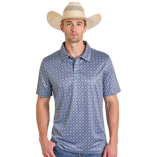 Panhandle Mens Navy Medallion Print Performance Polo