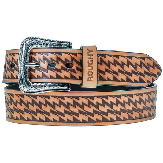 HOOEY
"ZEMI" TAN W/ BROWN LIGHTNING BOLT LEATHER BELT