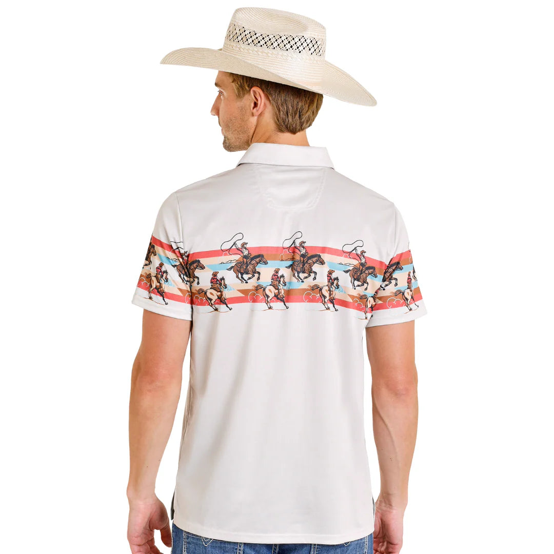 Rock & Roll Cowboy Men's Novelty Border Print Natural Polo ☑️