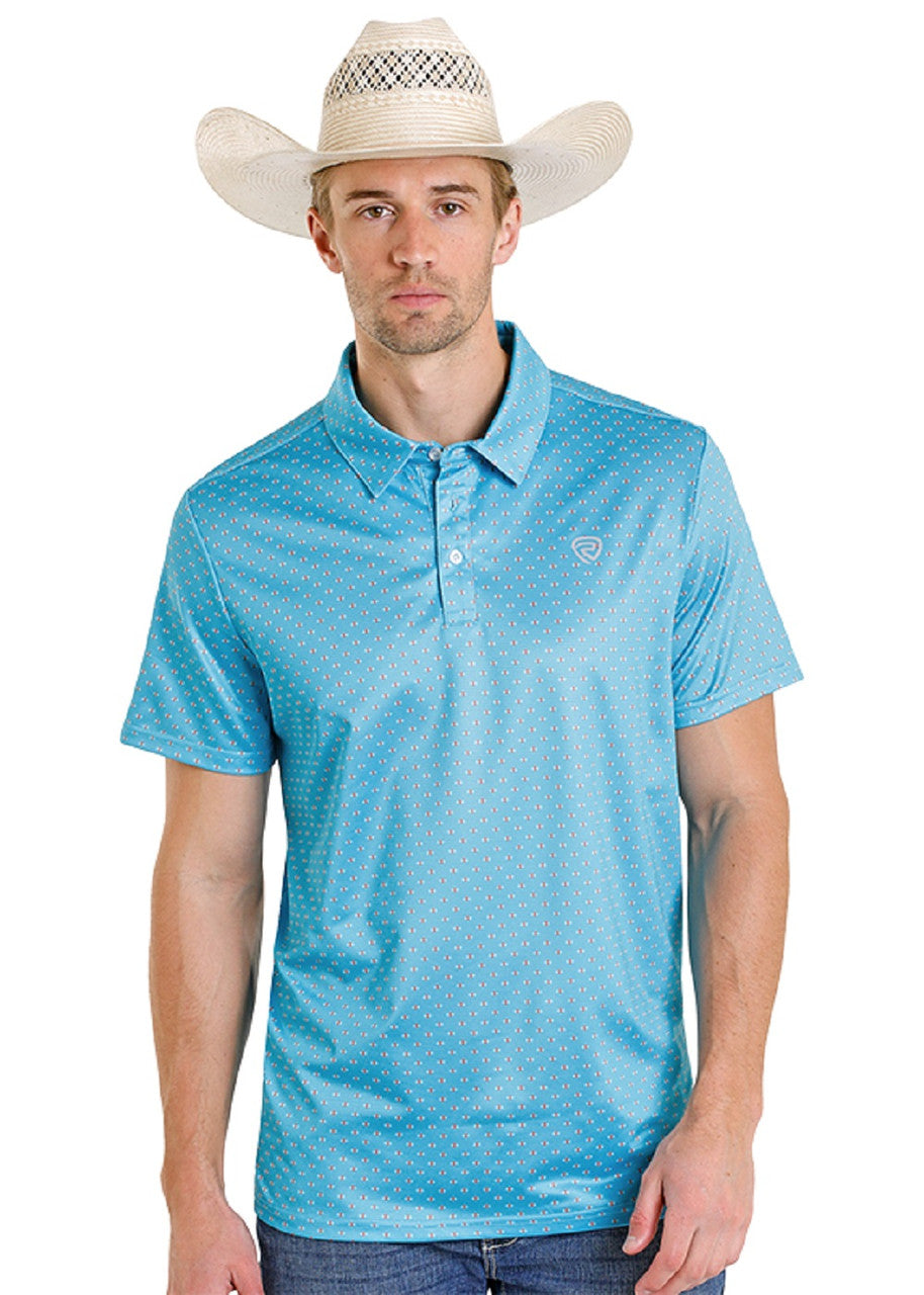 ROCK & ROLL GEO ALLOVER PRINT BLUE - MENS POLO☑️