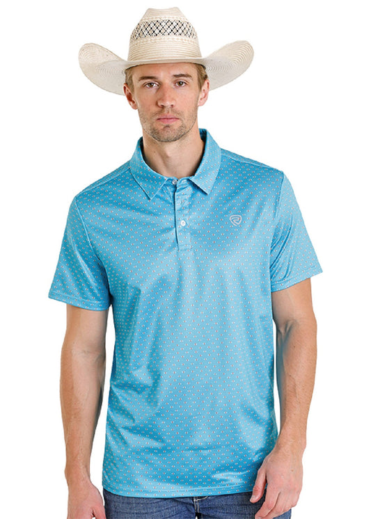 ROCK & ROLL GEO ALLOVER PRINT BLUE - MENS POLO