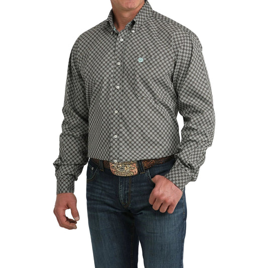 Men's Cinch Long Sleeve Brown Geo Printed Button Down Shirt MTW1106064