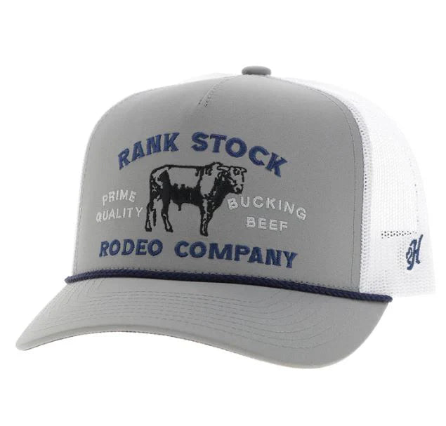Hooey Grey/White 'Rank Stock' Snapback Hat with Blue and Black Stitching🧢✅
