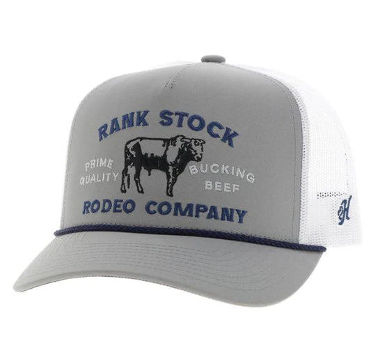 Hooey Grey/White 'Rank Stock' Snapback Hat with Blue and Black Stitching🧢✅
