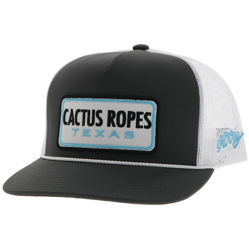 CR108" CACTUS ROPES HAT GREY/WHITE W/WHITE/TURQUOISE/BLACK PATCH🧢✅