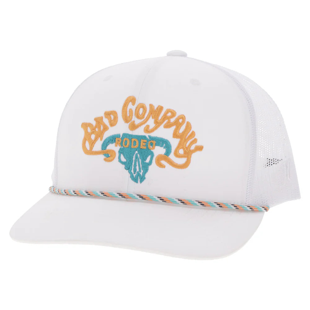 BAD COMPANY HAT WHITE W/YELLOW & TURQUOISE LOGO🧢✅