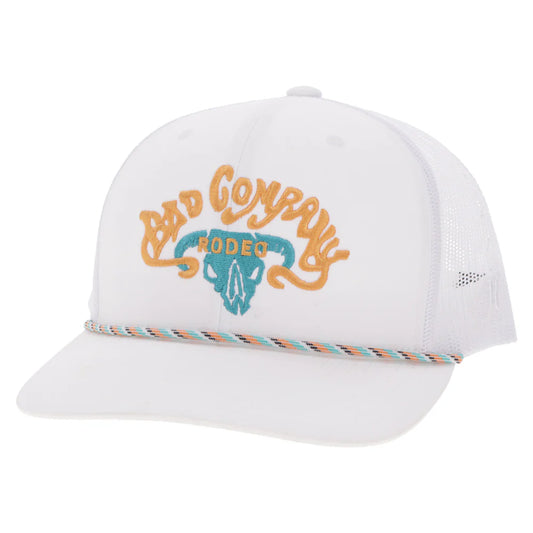 BAD COMPANY HAT WHITE W/YELLOW & TURQUOISE LOGO🧢✅