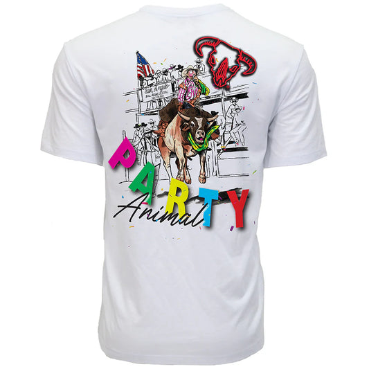 YOUTH BAD COMPANY T-SHIRT WHITE W/MULTI-COLOR PARTY ANIMAL LOGO👕