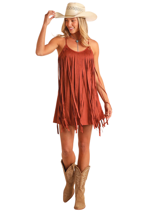 Rock & Roll Camel Suede Fringe Dress