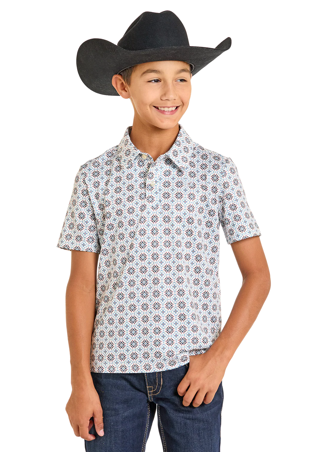 Boy’s Rock&Roll Beige Medallion Polo