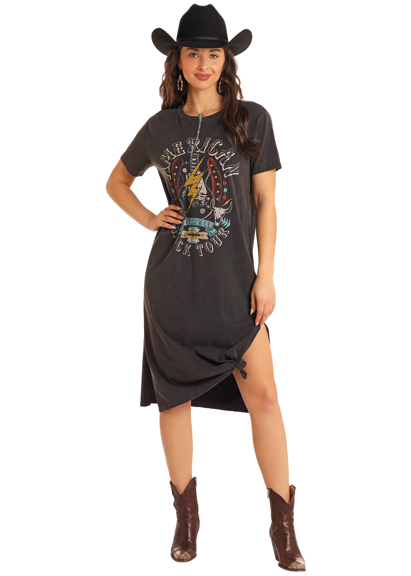 Rock&Roll Denim American Tour T-shirt Dress- Black