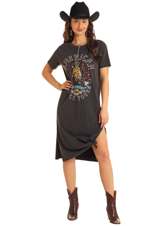 Rock&Roll Denim American Tour T-shirt Dress- Black
