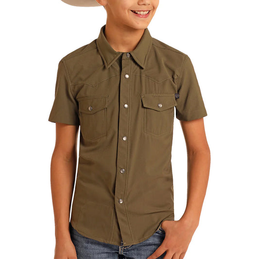 Boy’s R&R Olive SS Tek Pearlsnap