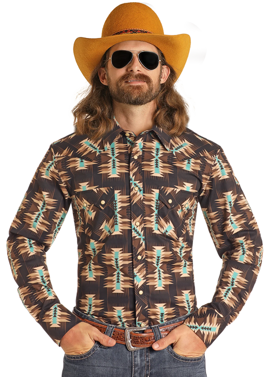 R&R X Dale Brisby Men’s Aztec Mirror LS Pearl snap
