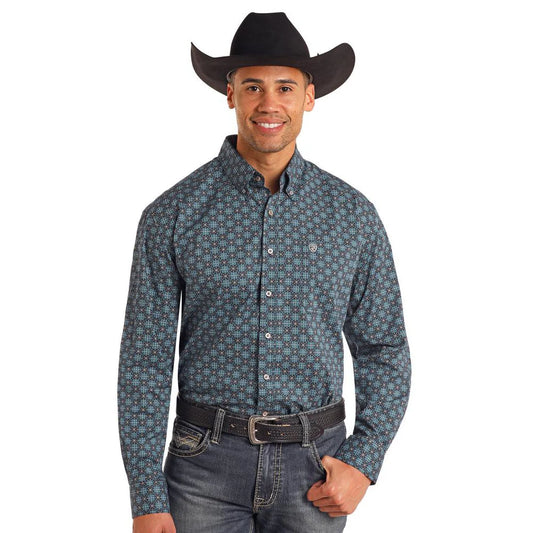 R&R Men’s Blue Medallion L/S Button-up