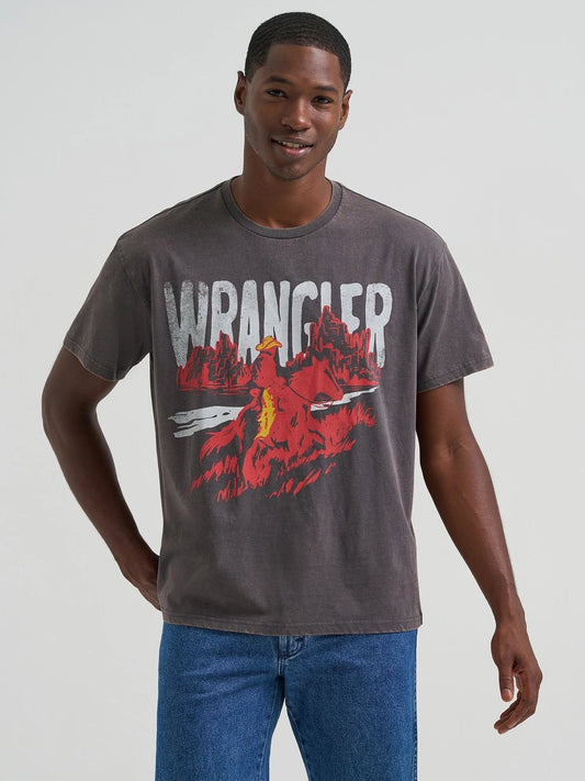 WRANGLER RIDING COWBOY VINTAGE CHARCOAL - MENS TEE - 112375795