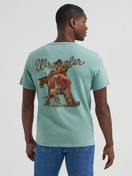 WRANGLER OIL BLUE COWBOY PRINT - MENS TEE - 112375739