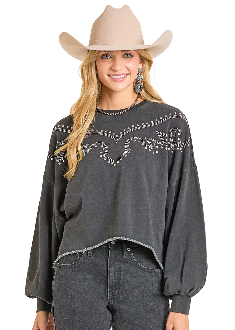 Rock & Roll women’s black embroidered Sweatshirt
