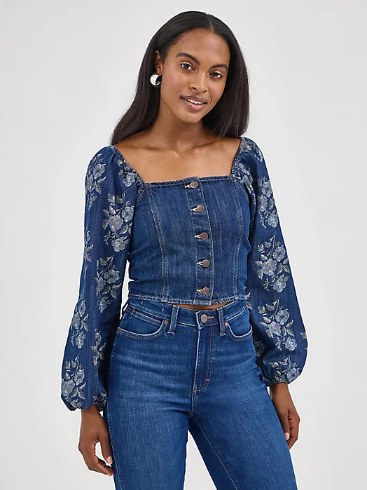 WOMEN'S WRANGLER DENIM CROPPED BLOUSE