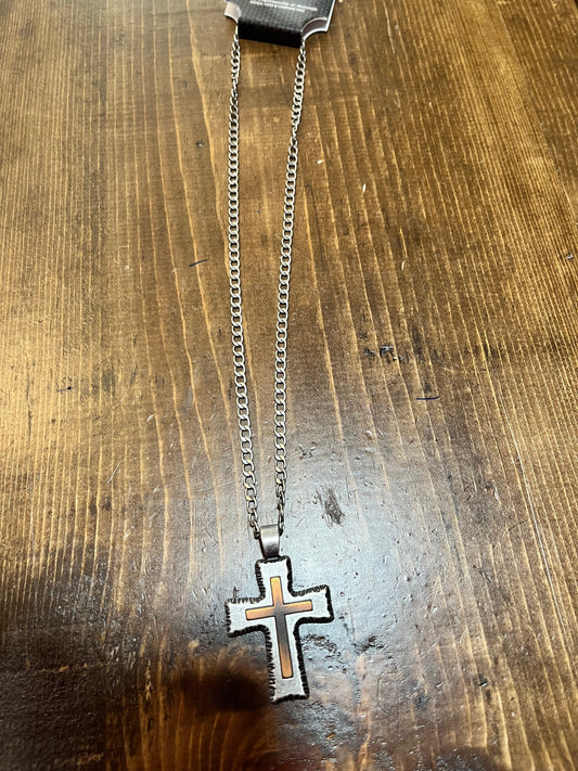 Twister 2 Toned Cross Necklace