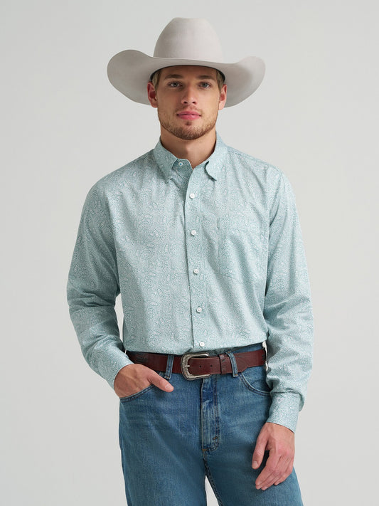 WRANGLER CODY JOHNSON GREEN/WHITE PRINT - MENS SHIRT - 112378970✅