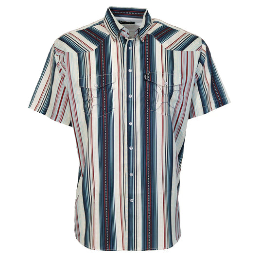 Hooey YOUTH "SOL" SHORT SLEEVE PEARL SNAP SHIRT GREY W/ RED & BLUE STRIPES☑️