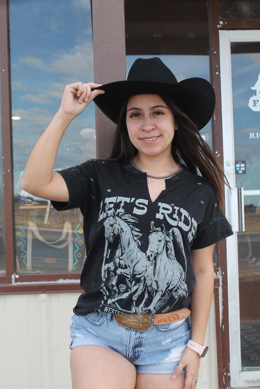 Let’s Ride western vibe v-neck tee