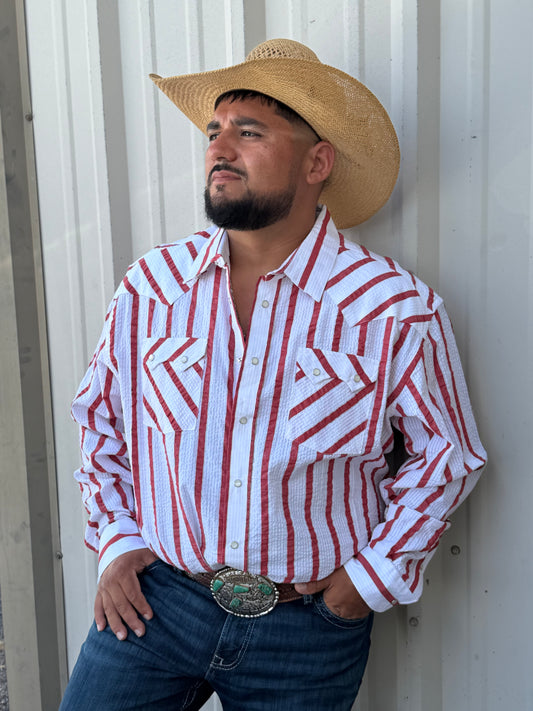 R&R Red stripe long sleeve snap 👕