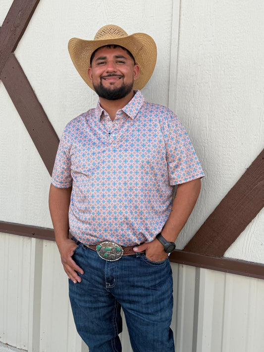 Panhandle Slim Beige and turquoise flower Polo☑️