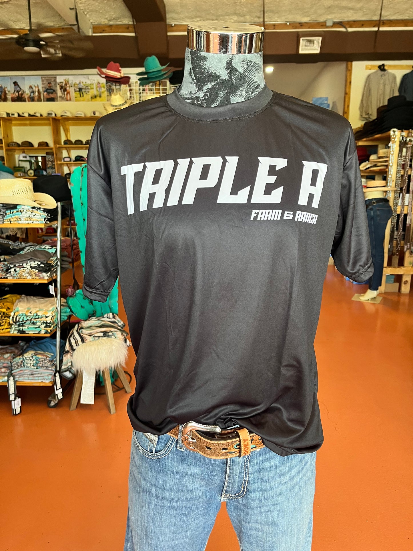 Triple A Dry Fit Bull Riding Print Tee