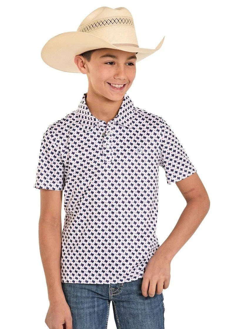 ROCK & ROLL BOY'S NAVY SS POLO SNAP SHIRT TB51T08222