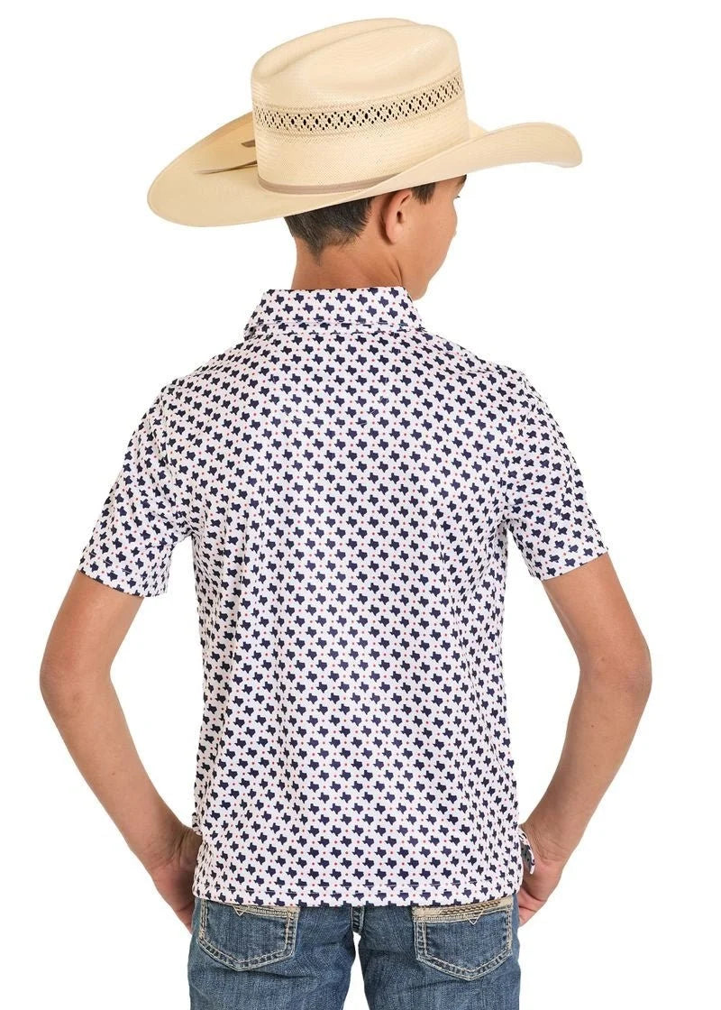 ROCK & ROLL BOY'S NAVY SS POLO SNAP SHIRT TB51T08222