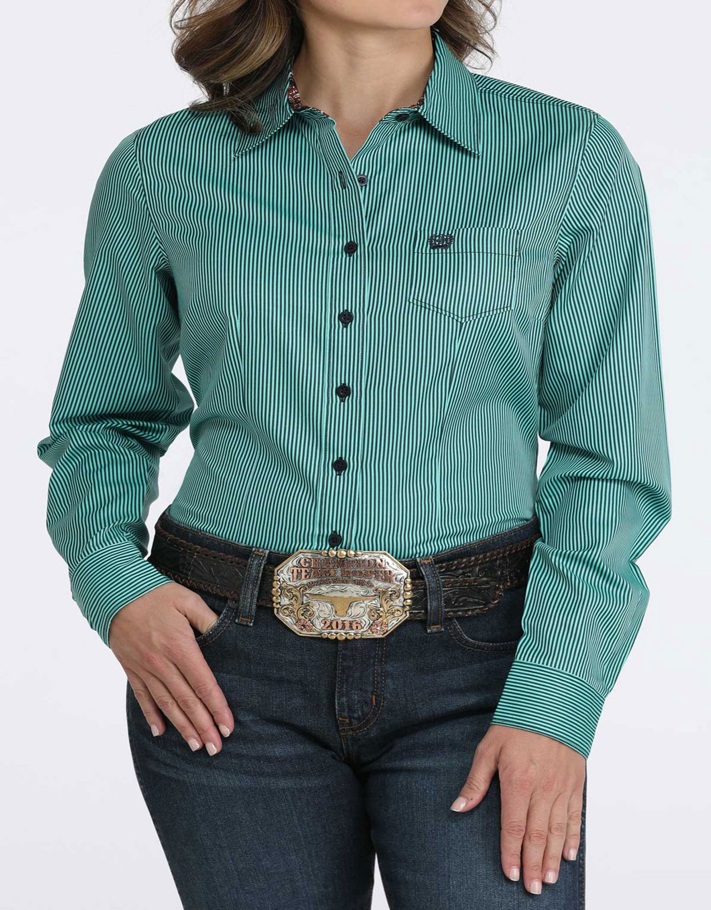 Cinch Women's Long Sleeve Stripe Button Down Shirt - Turquoise
Cinch Style #: MSW9164255