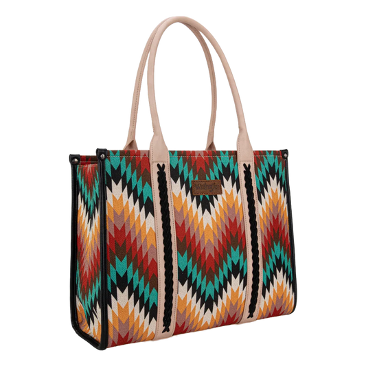 WG2211-8119 Wrangler Southwestern Pattern Dual Sided Print Concealed Carry Wide Tote - Black