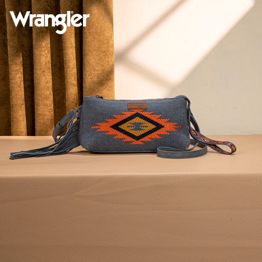 WG259-1834 Wrangler Embroidered Aztec Canvas Wristlet/Crossbody-Jean