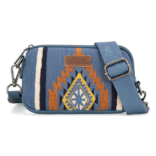 WRANGLER DENIM BLUE SOUTHWESTERN KNITTED MINI CROSSBODY/WALLET - WG174-1833JN