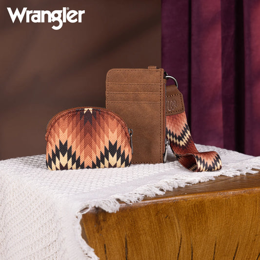 WG2211-W0051 Wrangler Southwestern Art Print Dual Pouch Wristlet -Brown