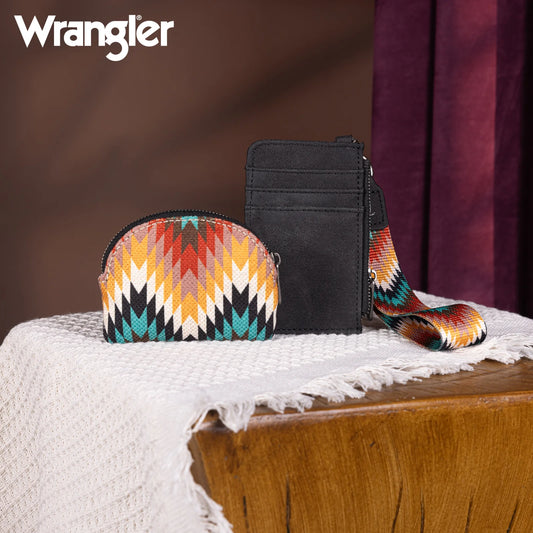 WG2211-W0051 Wrangler Southwestern Art Print Dual Pouch Wristlet -Black