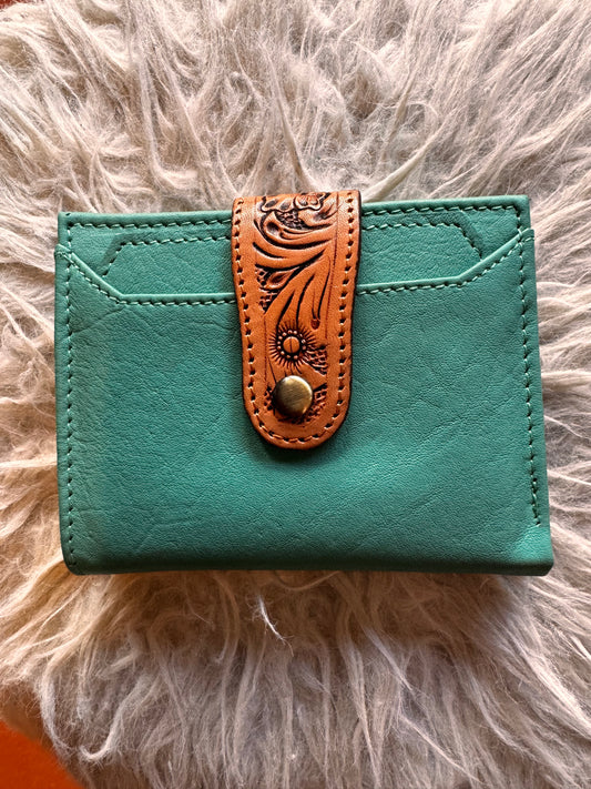 Turquoise leather Clutch wallet