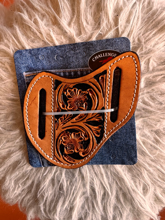 Western tooled Leather Knife Sheath Holder