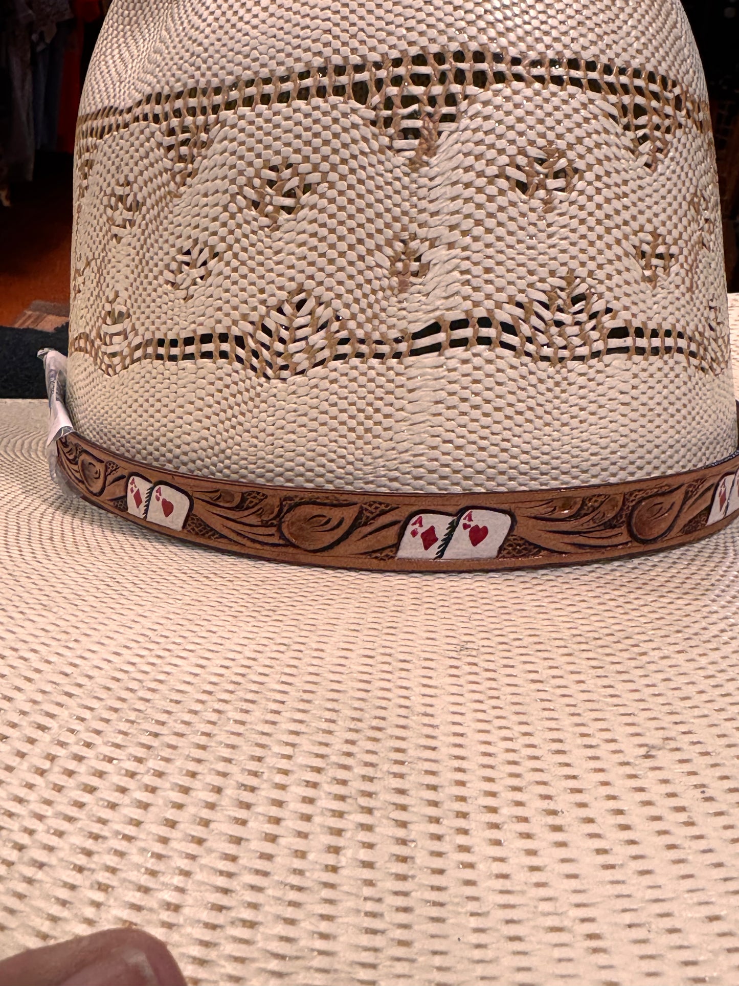 Leather Red Ace hat band
