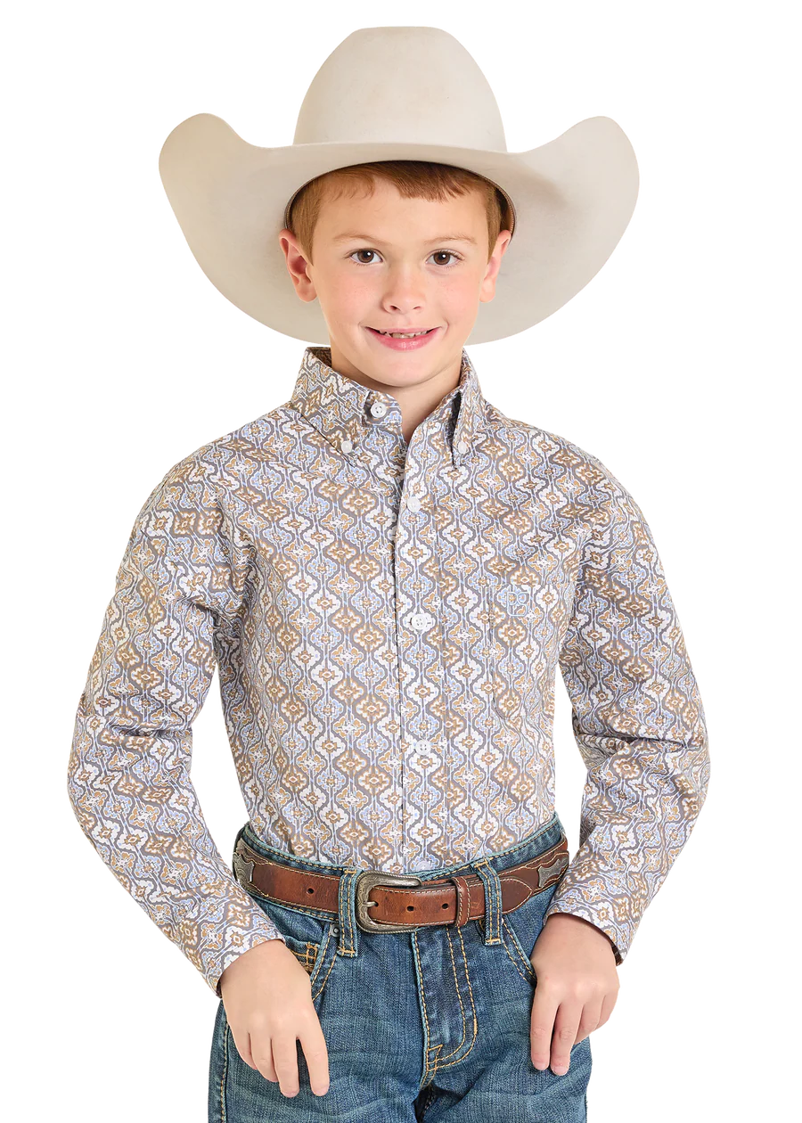 PANAHNDLE BOYS GREY PRINT LONG SLEEVE SHIRT