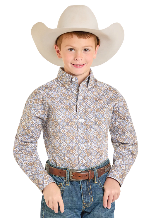 PANAHNDLE BOYS GREY PRINT LONG SLEEVE SHIRT