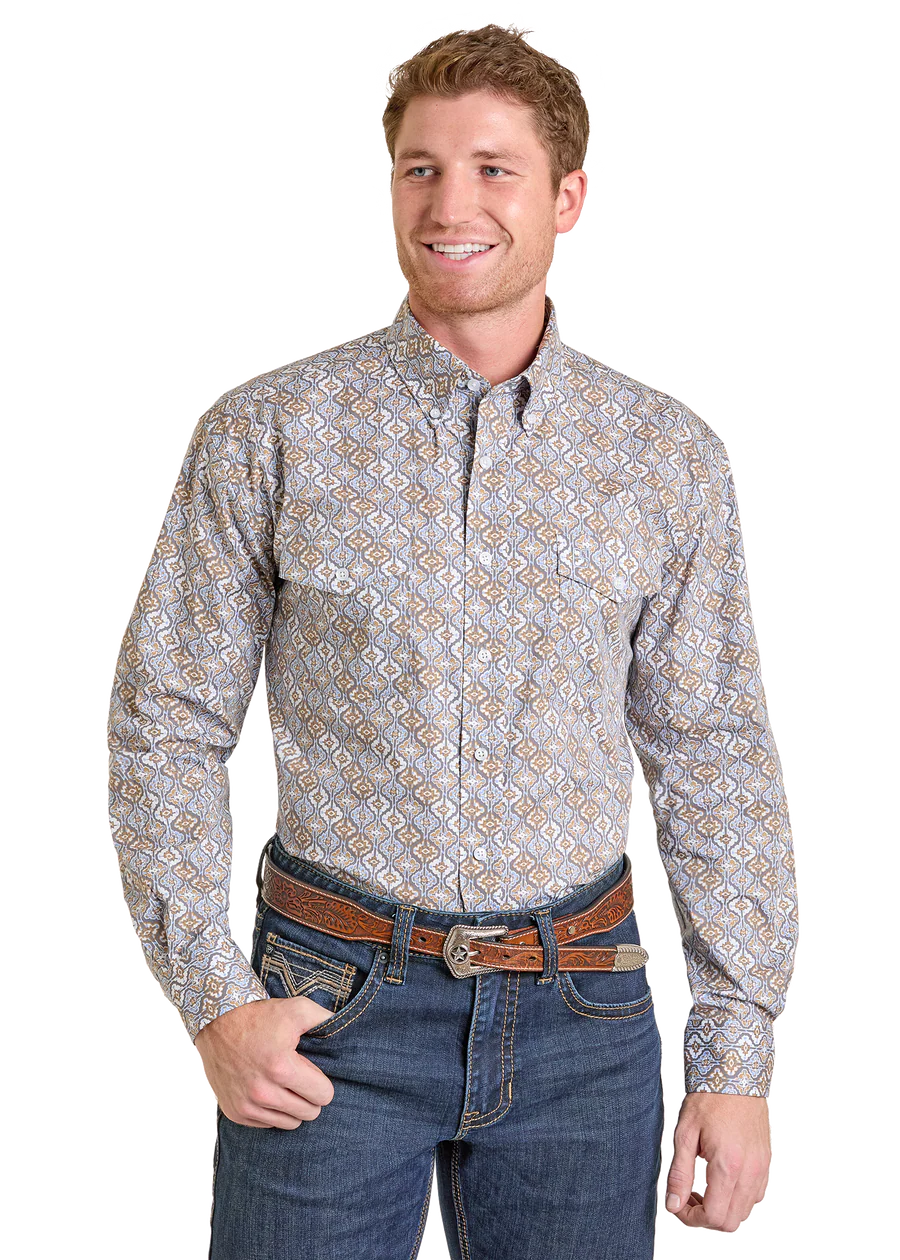 PANHANDLE MENS GREY PRINT LONG SLEEVE SHIRT