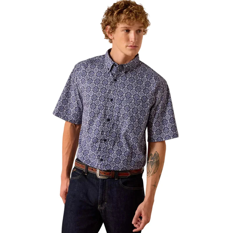 Men's Ariat Evening Blue Medallion Print Bill Classic Fit Shirt 10073524l